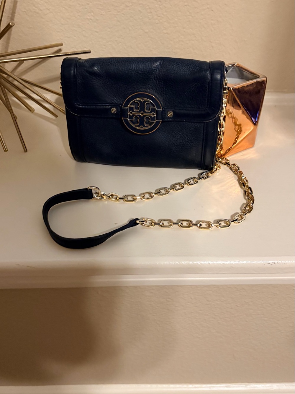 Tory Burch Black Leather Crossbody Bag Small Wallet On Chain